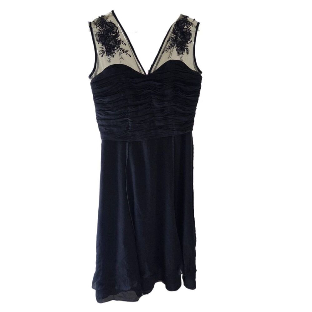 Shani 100% Silk Black with Nude Top Beaded Evening Dress